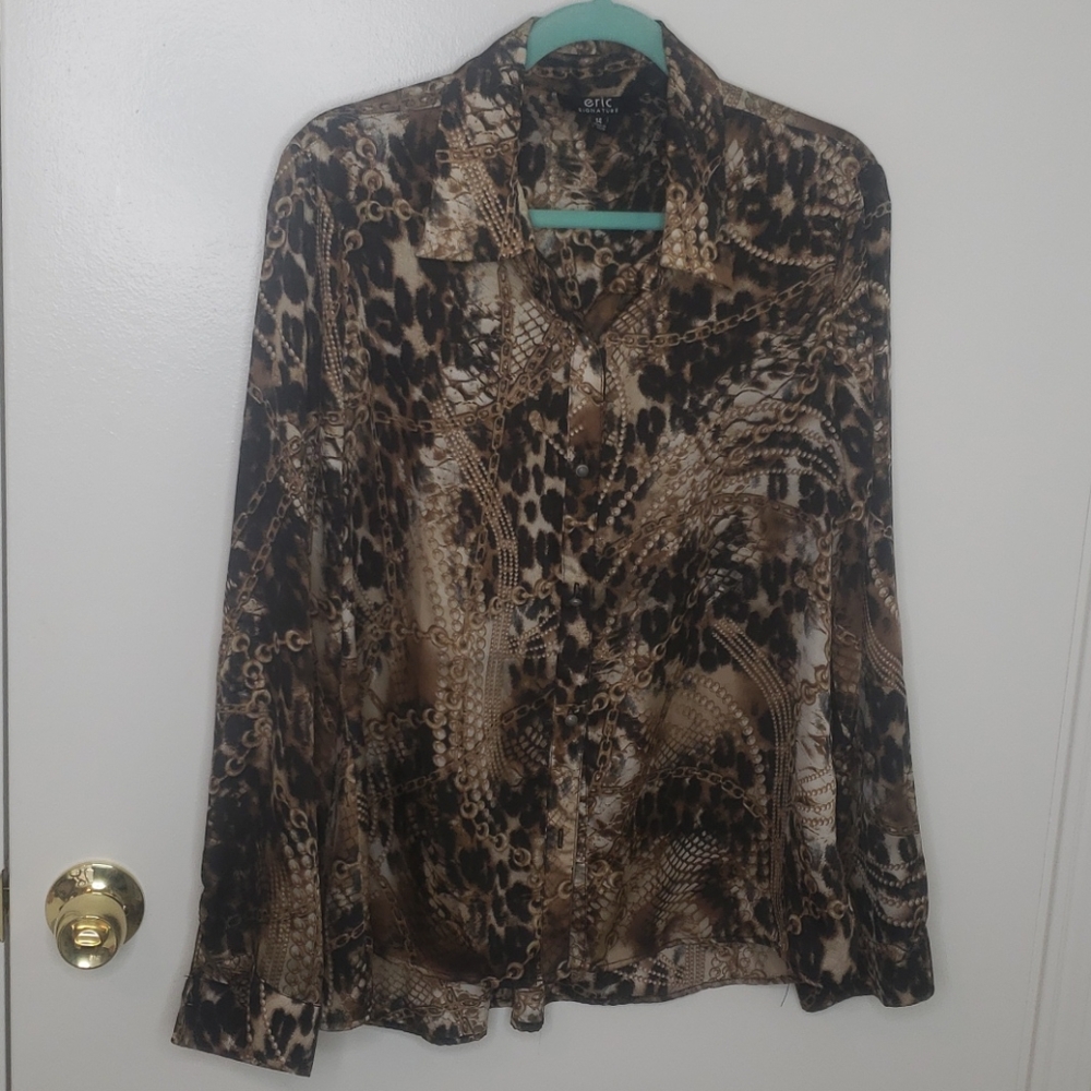 Women's Blouse-Brn/Blk/Beige